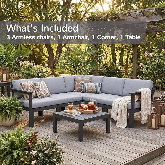 Stoog 6-Piece Patio Sectional Sofa Set, Modular Outdoor Furniture Set - Image 5