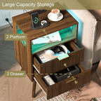JOONEE Nightstand with Charging Station and LED Lights, Modern Bedside Table - Image 6