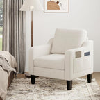 Accent Chair for Living Room Modern Linen Upholstered Armchair Side Wooden - Image 7