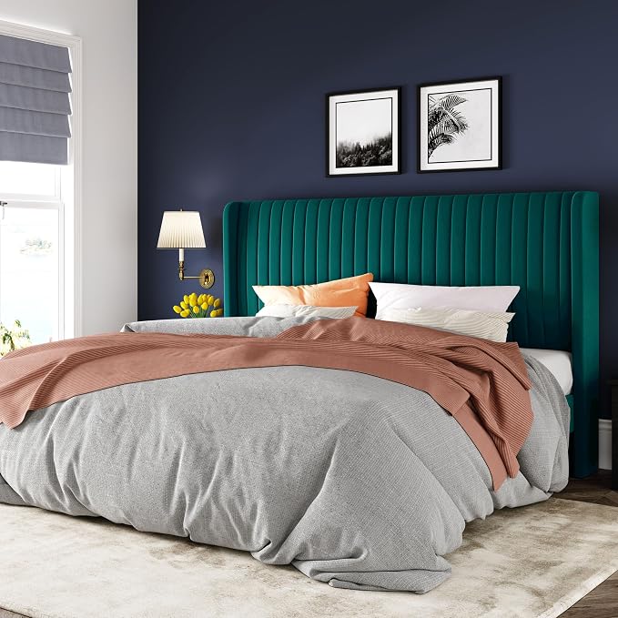 Allewie King Size Bed Frame/Velvet Upholstered Platform Bed/Vertical Channel by Allewie