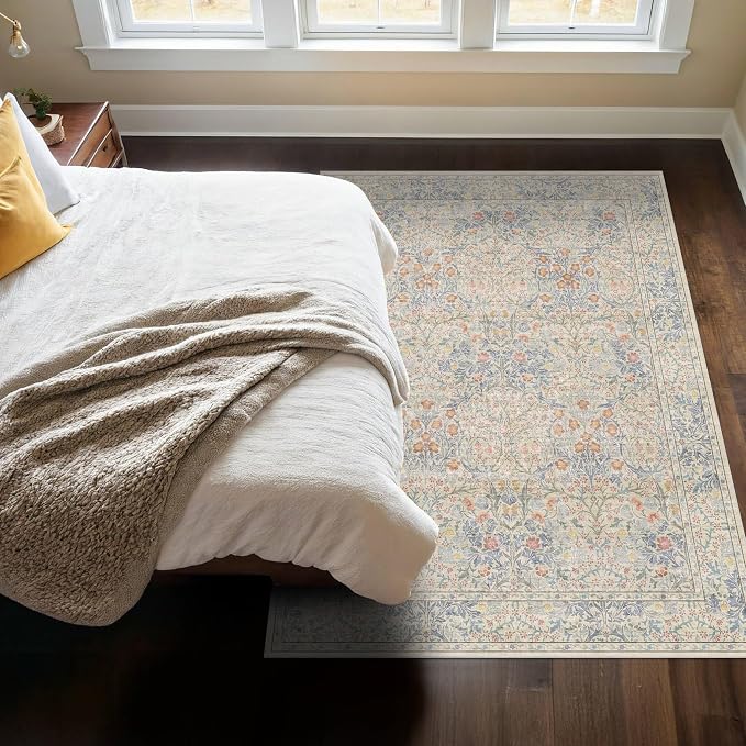 Boho Beige Blue Living Room Rug 6x8 - Image 3