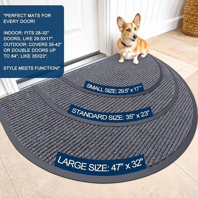 OLANLY Half Circle Front Door Mat 29.5x17, Waterproof Heavy-Duty Doormat | Grey - Image 3