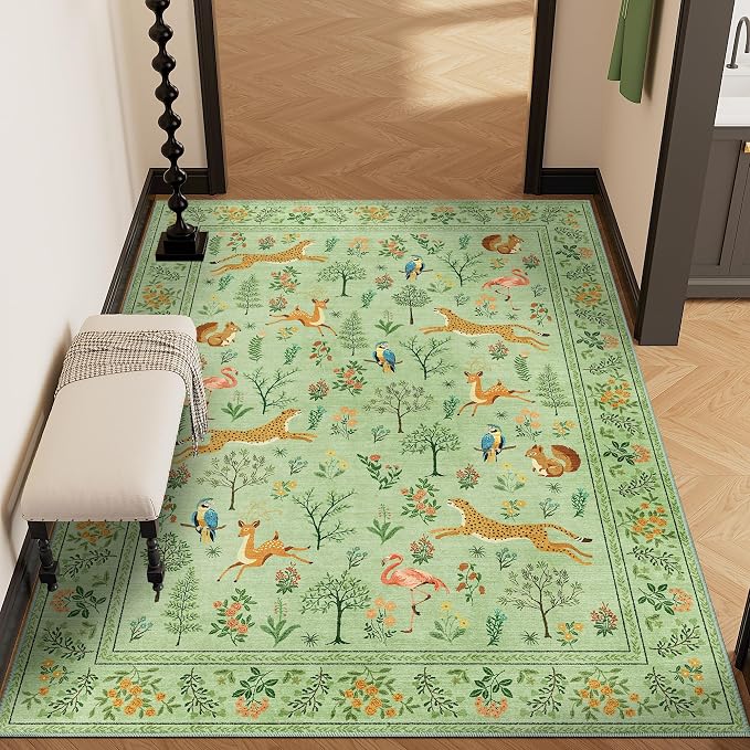 DUKINO 4x6 Area Rug, Non Slip Animal Washable Living Room Rug, Light Green | - Image 7