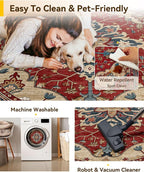 RELEANY Washable Area Rug, Round 5ft, Water Repellent, Pet Friendly, Vintage - Image 5