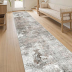 Soalmost Abstract Runner Rug 2x12 Hallway Kitchen Runners Pink/Grey | Vintage - Image 3
