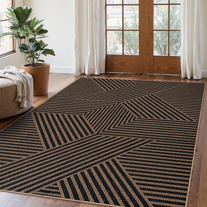 Lahome Geometric Easy Jute Outdoor Rug 5x7, Farmhouse Washable Indoor Outdoor by Lahome