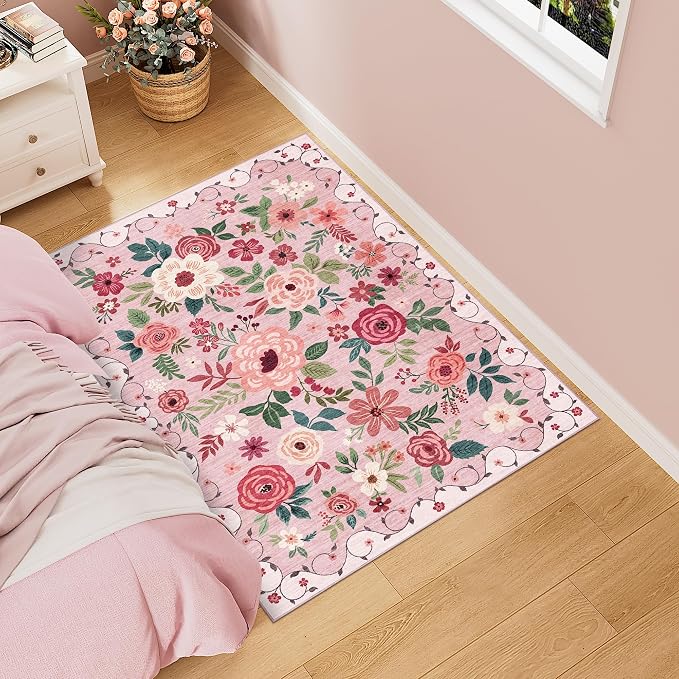 DUKINO 3x4 Area Rug, Floral Washable Rug by DUKINO