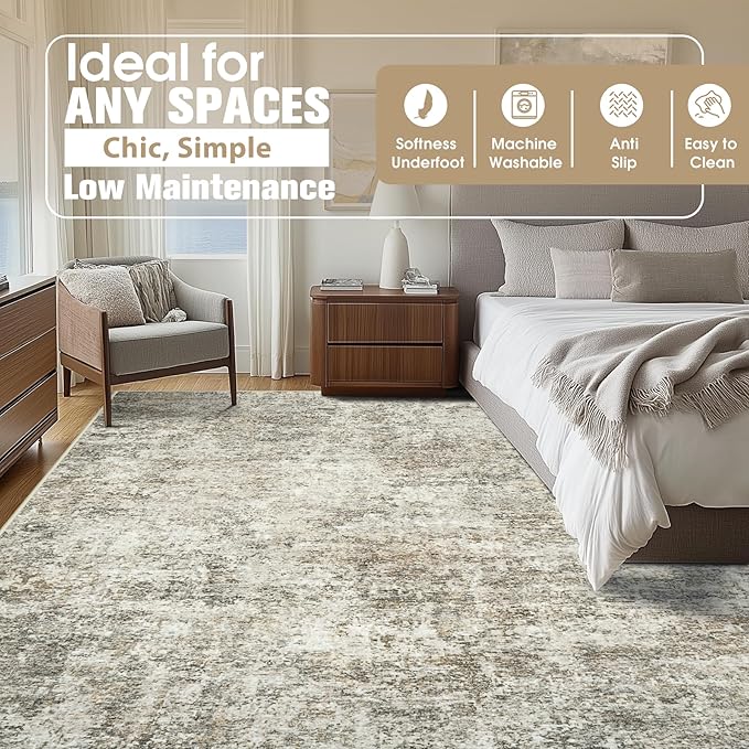 Aelenmu 10x14 Area Rugs for Living Room Washable Dining Room Beige Brown | - Image 2