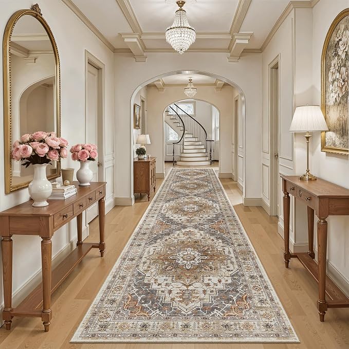 Madane Hallway Runner Rug 3x14 Washable Kitchen Runners Long, Turmeric/Grey | by Madane