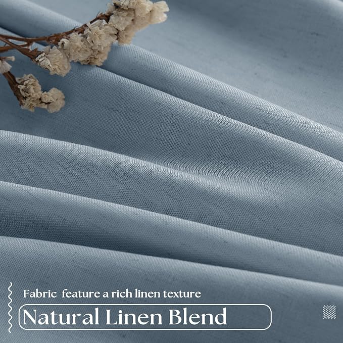 Dusty Blue Pleated Linen 100% Blackout Curtains 102 Inches Long - Image 4