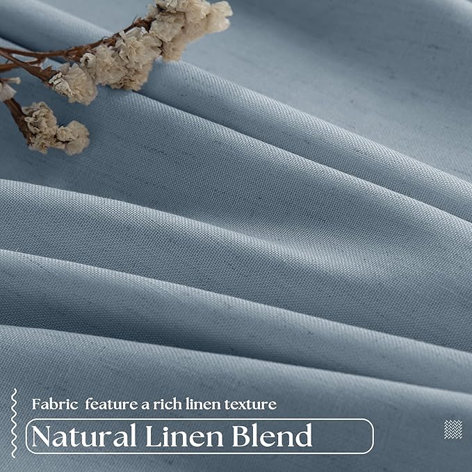 Dusty Blue Pinch Pleat 100% Blackout Linen Bedroom Curtains 96 Inch Length | - Image 3