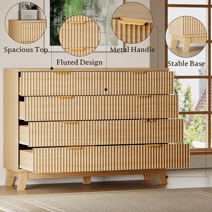 BORNOON 53" Tall Dresser for Bedroom, 8-Drawer Fluted Chest of Drawers - Image 5