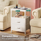 Huuger Night Stand with Charger Station and LED Lights, 2 Drawer Nightstand - Image 8