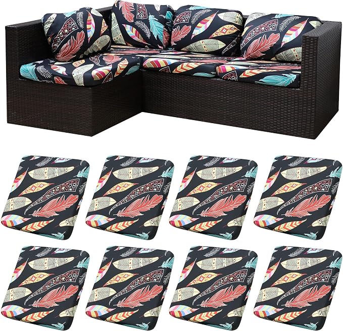 8Pcs Patio Cushion Covers, Outdoor Stretch Cushion Covers, Washable | Stretch by Unknown