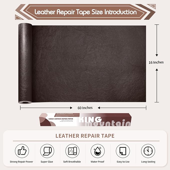 KING MOUNTAIN Leather Repair Patch, 16 x 60 Inches self Adhesive Leather Repair - Image 4