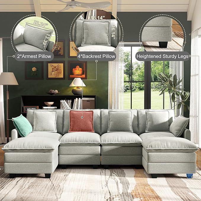 107" Cloud Couch Sectional, U Shaped Modular Sectional Sofa, 4-Seat Deep Seat - Image 3