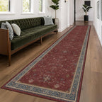 Boho Washable 3x16 Extra Long Hallway Runner Rug, Burgundy Waterproof Large - Image 3