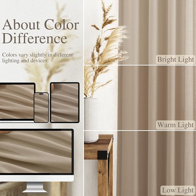 Sepia Beige Linen Curtains 84 Inch Length 2 Panels Set - Image 3