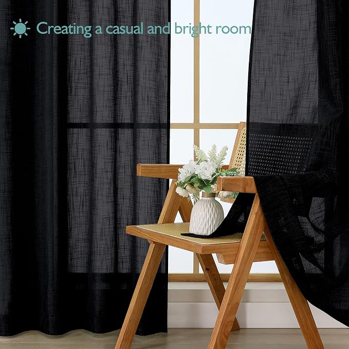 Chyhomenyc Black Semi Sheer Curtains 72 Inch Length 2 Panels Set, Light - Image 7