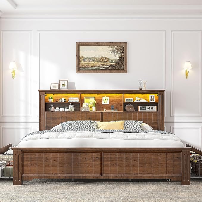 EnHomee King Size Bed Frame and Headboard & Storage, 4 Drawers and LED Built in - Image 3