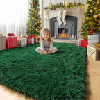 Amdrebio Dark Green Large Furry Rug 6x9 - Image 5