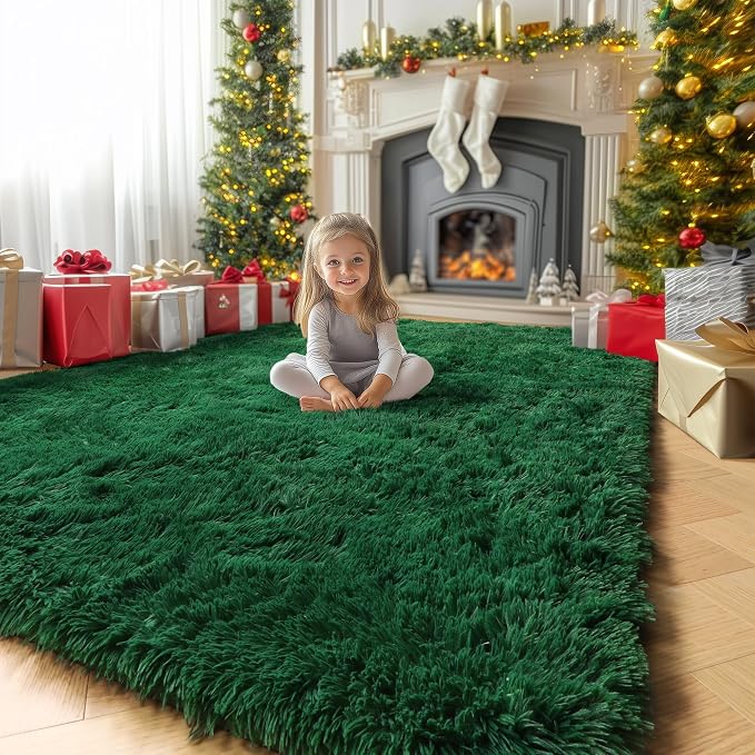 Amdrebio Dark Green Shaggy Area Rug 5x8 - Image 5