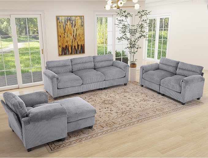 HAOMARKETS Corduroy Sofa Set, Upholstered Armchair and 3-Seater Couch - Image 7