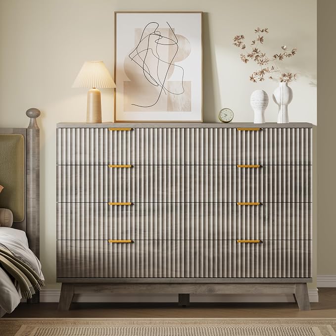 BORNOON Fluted 8 Drawer Tall Dresser, 47.2" Wide Modern Boho Chest of Drawers - Image 4