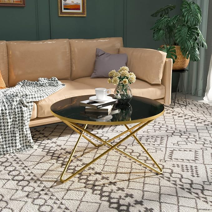 HLR Round Coffee Table with Black Faux Marble Top - Image 9