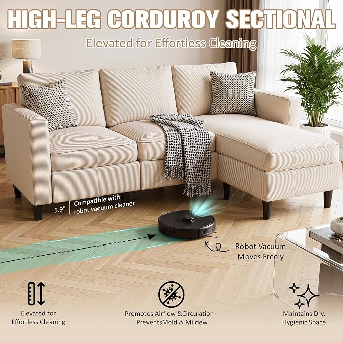JAMFLY Couches for Living Room, 3-Seat Reversible Sectional Sofa - Image 8