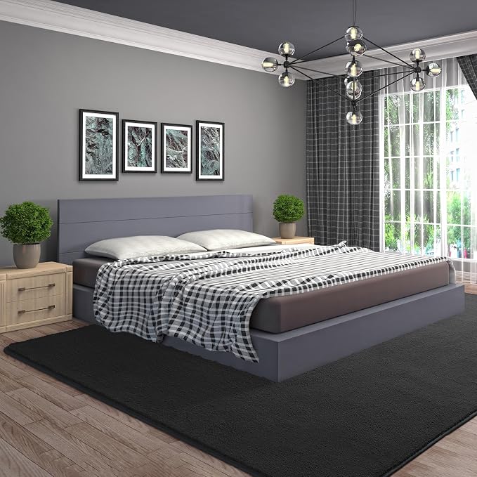 6x9 Area Rugs for Living Room Non Slip Dorm Bedroom Rug, Dark Grey | Modern - Image 5