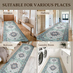 RELEANY Washable Area Rug, Runner 2'x10', Teal Green/White/Navy | Non-Slip - Image 3