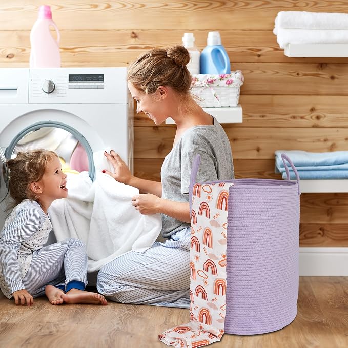 XUANGUO Cotton Rope Laundry Basket Hamper - Image 4