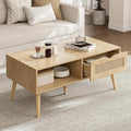 ZttRiee Coffee Table with Storage, Boho Dining Table with Rattan Drawer and by ZttRiee