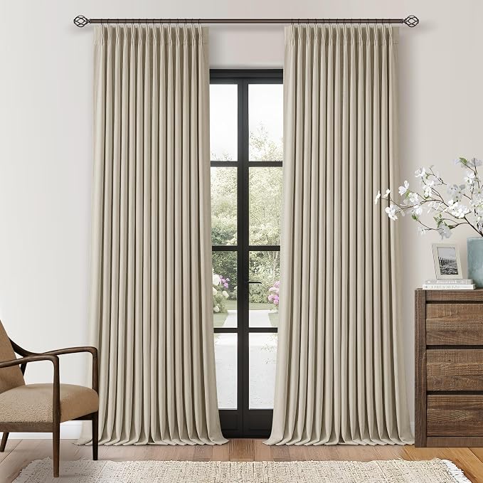 Oatmeal 105 Inch Blackout Linen Pleated Curtains by Twodrapes