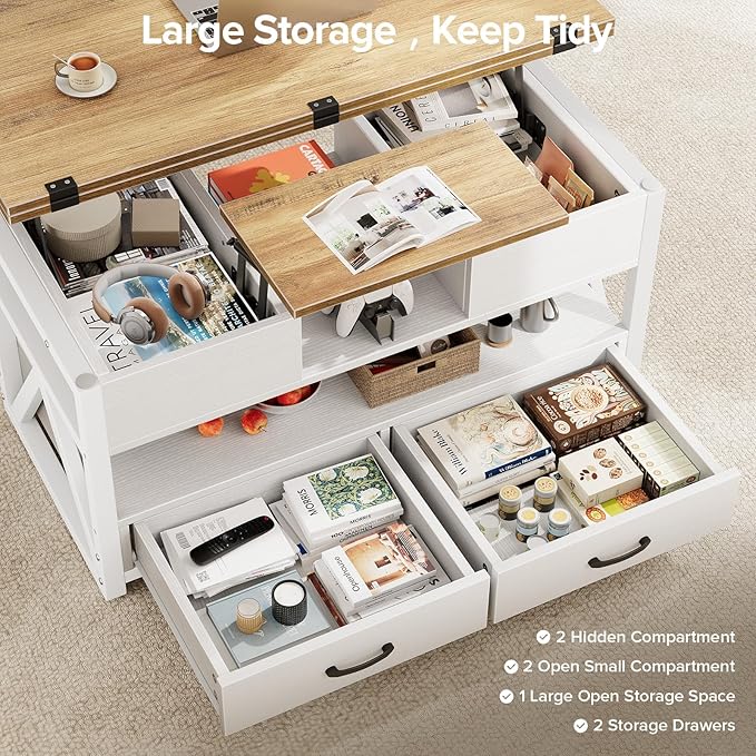 Memobarco 40" Lift Top Coffee Table, 4 in 1 Multi-Function Lift Coffee Tables - Image 4