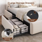 Twin LED Velvet Bed Frame with 2 Storage Drawers&Hidden Headboard, Upholstered - Image 7
