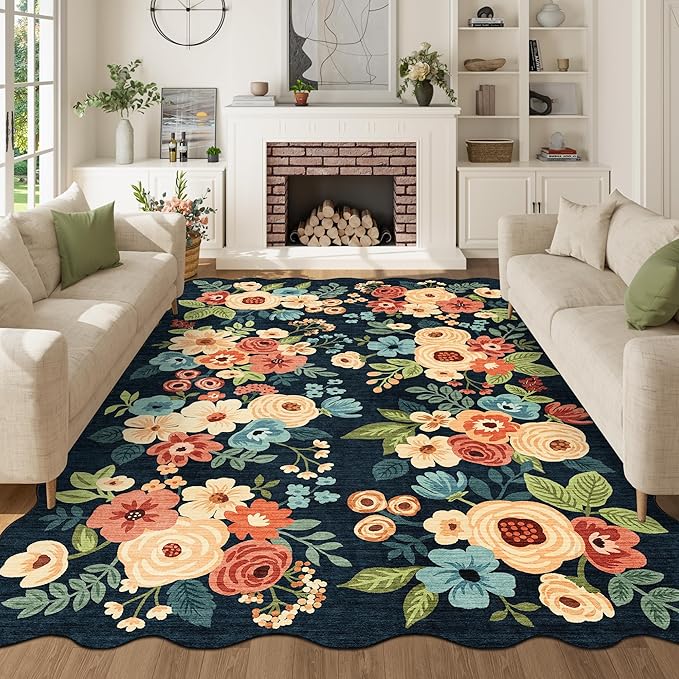DUKINO 6x9 Area Rugs, Floral Washable Living Room Rug Non Slip, Stain Resistant by DUKINO