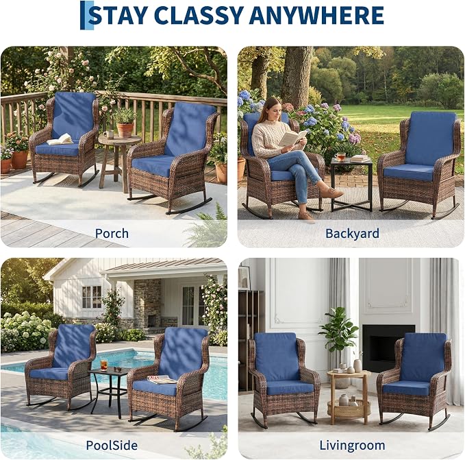 Patio Rocking Chair for Outdoor, Rattan Wicker Chair - Image 6