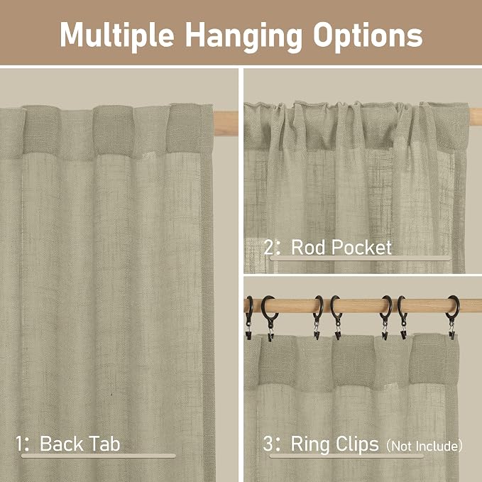 Oatmeal Linen Curtains 90 Inch for Living Room Bedroom 2 Panels | Linen - Image 3