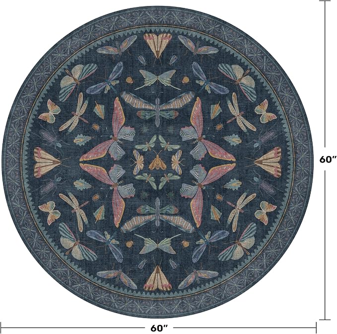 5ft Round Dark Blue Rug for Entryway Indoor, Soft Washable Circle Throw Rug for - Image 2