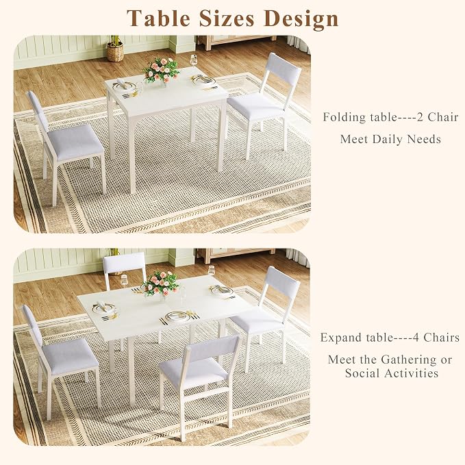 HUAHUU Dining Table Set for 4, Extendable Kitchen Table Cushion Chairs Set of 4 - Image 3
