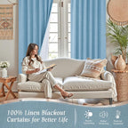Blue 100% Blackout Linen Curtains 63 Inches - Image 2
