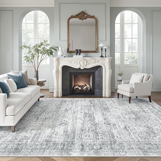 Soalmost 7x10 Area Rug for Living Room Washable Rugs Non-Slip Grey | Low-Pile by Soalmost