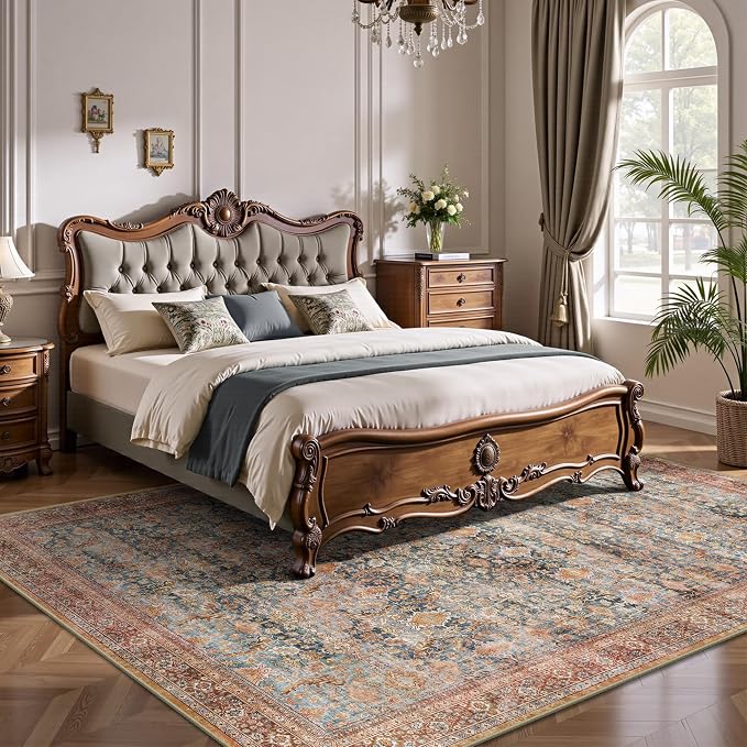 5x7 Area Rugs - Washable Vintage Retro Living Room Rug, Soft Ultra Thin Non - Image 3