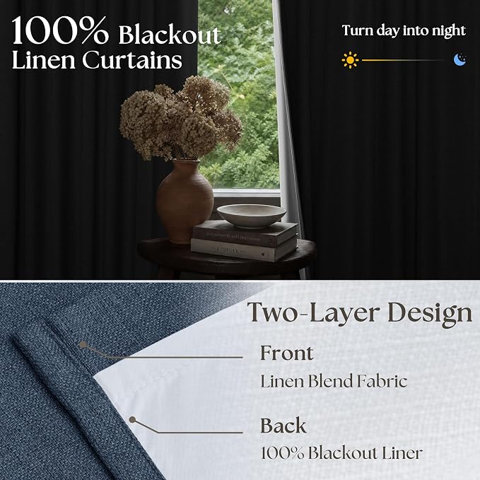 105 Inch Pinch Pleated Blackout Memory Trained Linen Curtains - Image 4