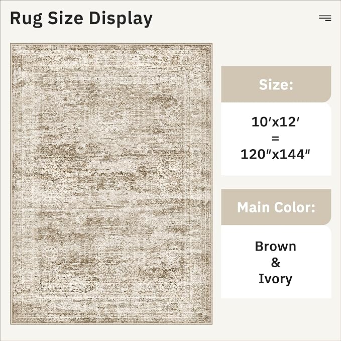 Soalmost 10x12 Area Rugs for Living Room Washable Rug Non-Slip Brown | Large - Image 5