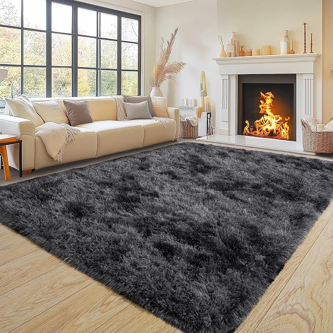 Super Fluffy Area Rug for Living Room 5x7, Shaggy Carpet, Dark Grey | Modern - Image 3