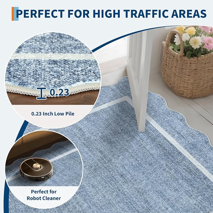 GarveeHome Scalloped Washable Round Rugs Non-Slip Soft Round Rug 4ft - Image 4