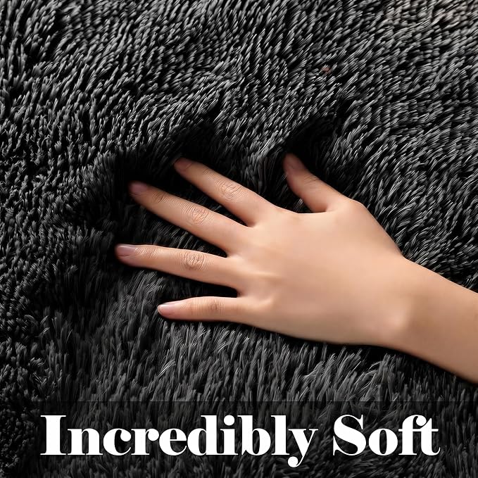 Black Runner Rugs for Bedroom Hallway, Fluffy 2x6 Bedside Soft Area Rug | - Image 3